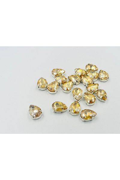 yiğit aksesuar 10x14 (1.4 Cm) Champagne Case Strut Drop Glass Stone 10 Pieces
