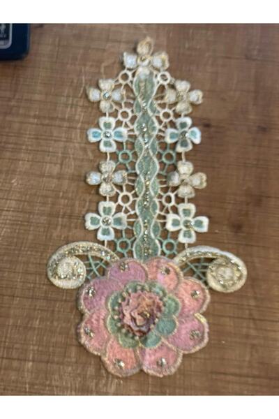 Gönülden Tasarım 29x15 Cm Tasarım Nakış Işleme Simli Kabaartma Çiçekli Aplike