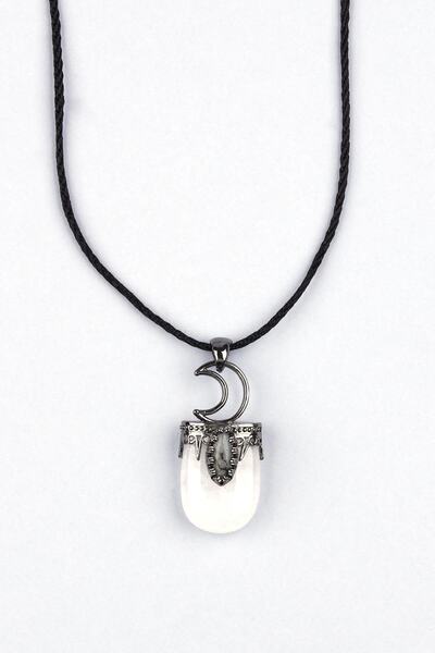 Alibaba Doğaltaş Kristal Kuvars Doğal Taş Siyah Ipli Kolye