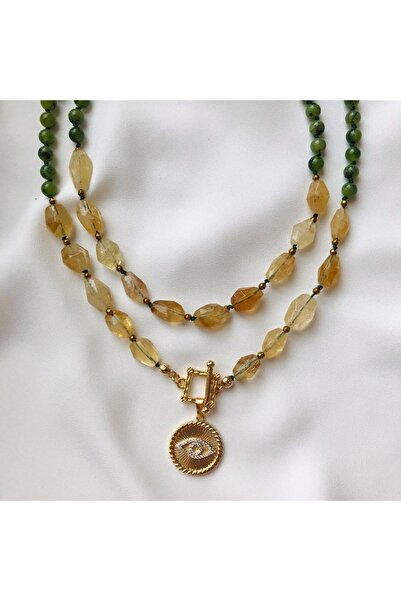 fkcollection Sitrin Ile Yeşim Taşı Kolye