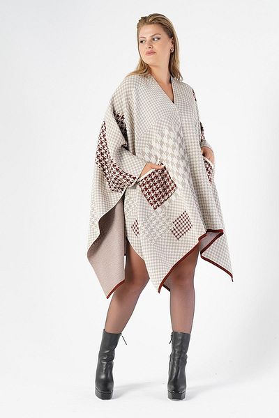 Nelly Women's Houndstooth Patterned Poncho U/5119