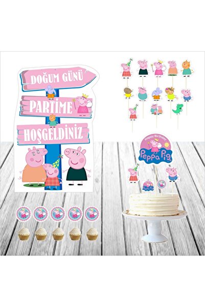 SİYAH PARTİ EVİ Peppa Pig Doğum Günü Masa Maketi / Pasta Süsü Seti