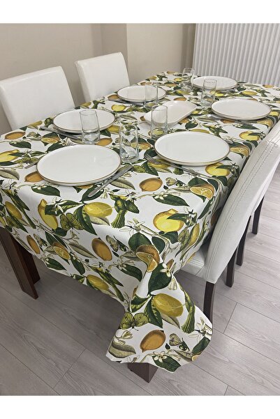 Zeren Home Sıvı Geçirmez Dertsiz Masa Örtüsü Limon Desenli