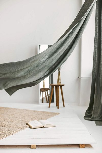 miyolin Washed Linen Curtain with Cornice, Washed Linen Background Curtain, Single Wing Non- Pleated