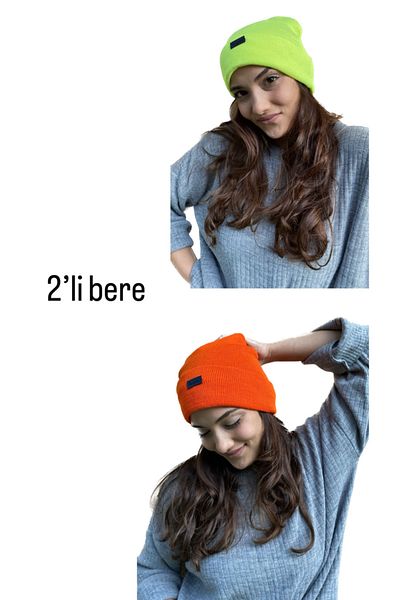 laviyonsa 2-Piece Basic Double Layer Thick Embroidered Beanie