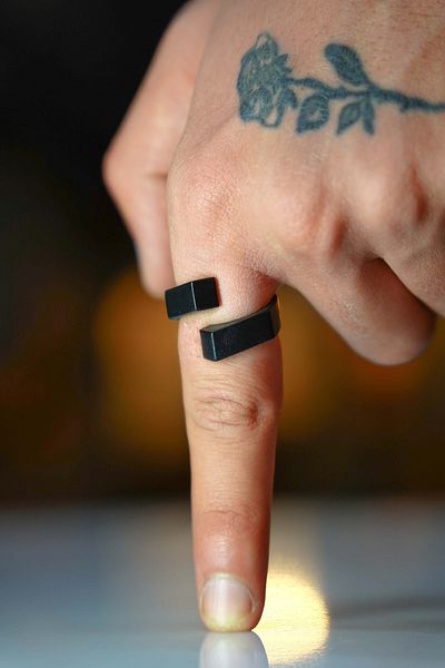 The Collection Matte Black Parallel Rectangular Knight Model Adjustable Ring