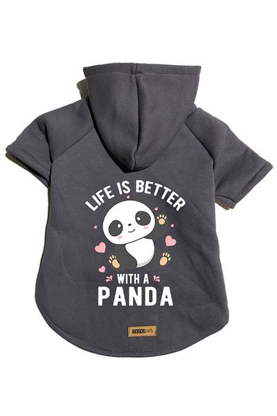 Monopetz Hooded Fleece Sweatshirt Dog And Cat Outfit & Dress - Anthracite Panda