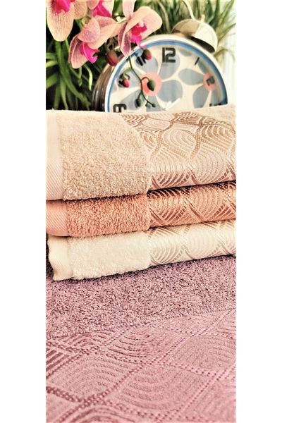 Z&N STYLE Mama Mea Bucle Jacquard 50x90 Cm. Set de prosoape de lux pentru mâini și față Dowry din 4 piese (AMBALAT ÎN SAC SPECIAL)