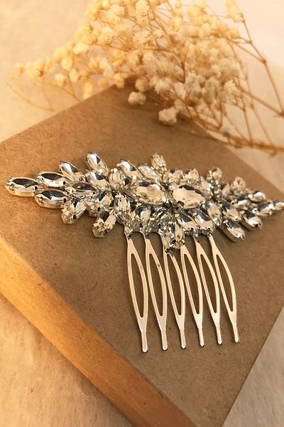 Hayalperest boncuk Crystal Stone Gold Bridal Hair Clip - Combed Design