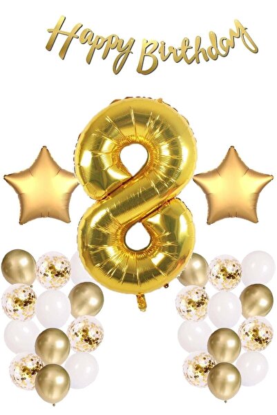 MFM Set de baloane din folie de aur pentru petrecere de 8 ani
