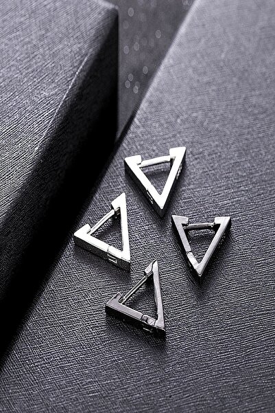 TREND COLLECTİON 2'li Üçgen Çelik Küpe Set 2 Çift Paslanmaz Küpe Kadın Erkek Unisex 316l Çelik Küpe