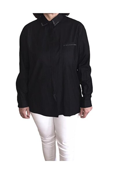 HaiModa Kadın Bluz Büyük Beden Yaka Ve Cep Taş Işli