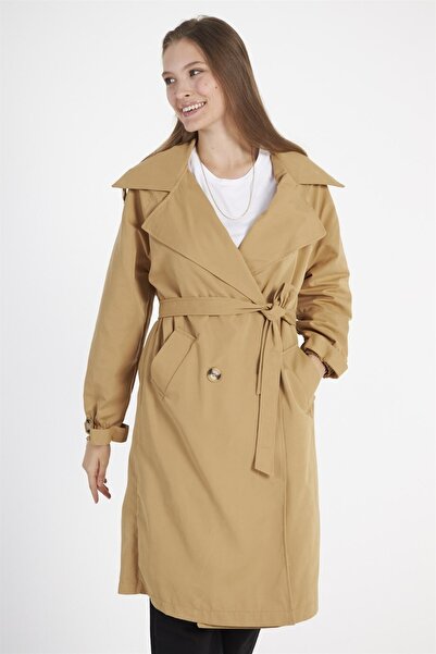 PASİON By RZ Kolları Lastikli Kuşaklı Camel Trençkot