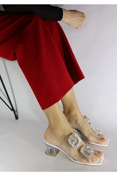 Ömer Ediz Shoes Papuci albi transparenti cu detaliu catarama