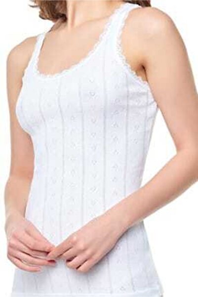 Tutku Kadın Beyaz  Jakarlı Geniş Askılı Pamuklu Atlet 3'lü Paket 0201 Msvn365t0201unl3