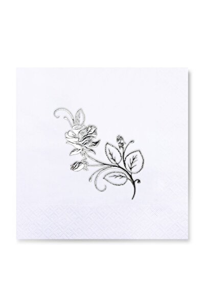 Story مناديل ورقية منقوشة باللون الفضي مكونة من 16 قطعة باللون الأبيض