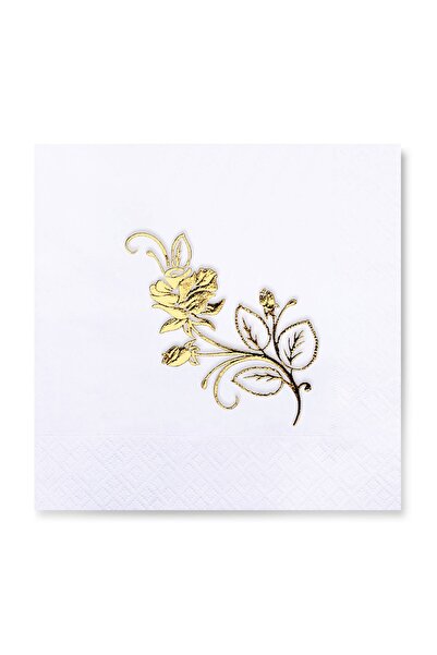 Story Altın Varak Gül Desenli 16'lı Beyaz Renkli Kağıt Peçete