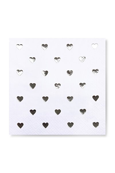 Story مجموعة من 16 منديل أبيض اللون بنمط قلب من أوراق الشجر الفضية