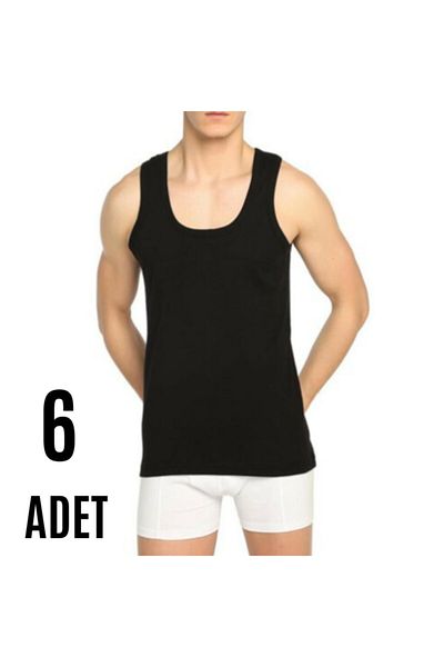 Tutku Men's 6-Pack Colorful Ribbed Strap Black Undershirt 102
