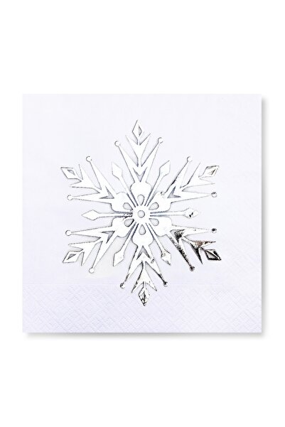 Story مجموعة من 16 منديل أبيض اللون مع نمط ندفة الثلج من رقائق الفضة