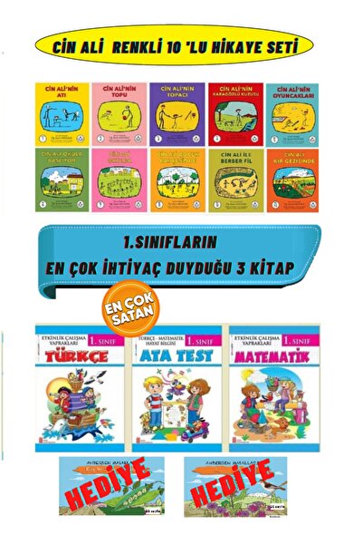 Cin Ali Yayınları Cin Ali 10'lu Kitap Seti+1. Sınıf Etkinlik Çalışma Yaprakları Seti 3 Kitap