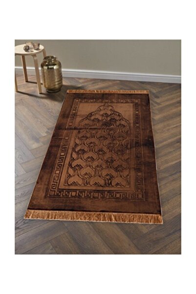 Dokumacı Kahverengi Derili Peluş Seccade