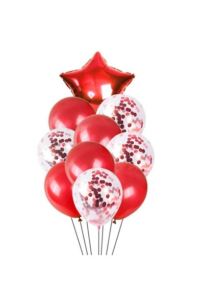 Deniz Party Store Confetti Red 1 Star 10 Red Transparent Balloon Set