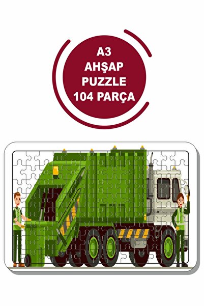 Baskı Atölyesi Çöp Kamyonu, Iş Makinası A3 104 Parça Puzzle, Oyuncak, Yapboz