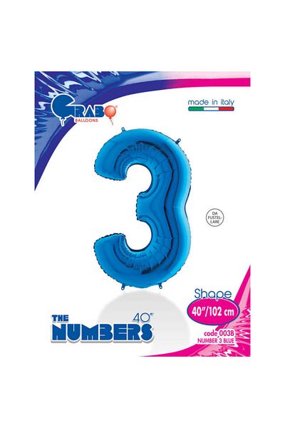 grabo 3 Dark Blue Color Number Foil Balloons 100 cm
