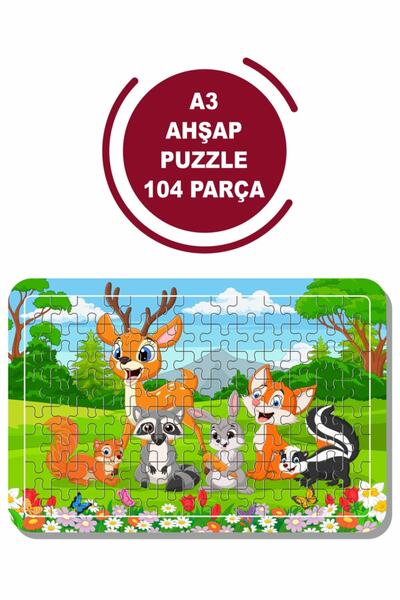Baskı Atölyesi Sevimli Hayvanlar A3 104 Parça Puzzle, Oyuncak, Yapboz