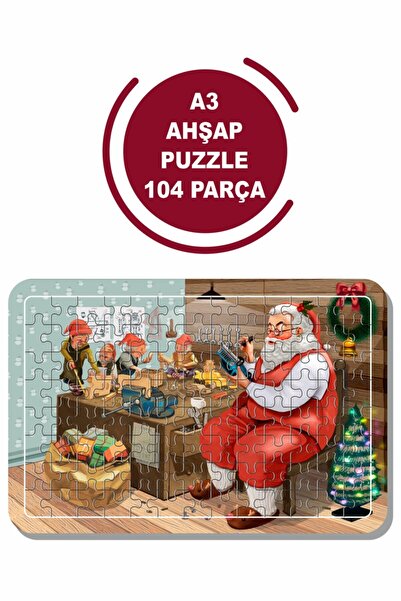 Baskı Atölyesi Noel Baba Ve Çırakları A3 104 Parça Puzzle, Oyuncak, Yapboz