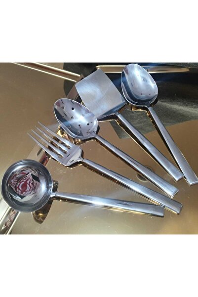 Yiğit Turquoise 5 Piece Sauce Ladle and Colander Set - Quality 304 18/10