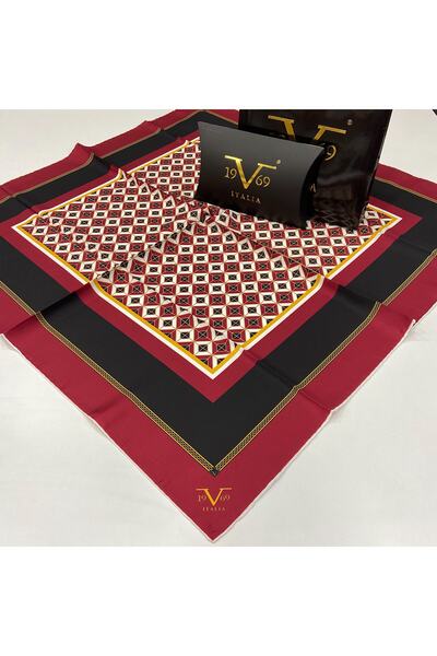 19V69 ITALIA Mürdüm Twill Eşarp Geometrik Desen Black Seri Eşarp Askısı Ve He...