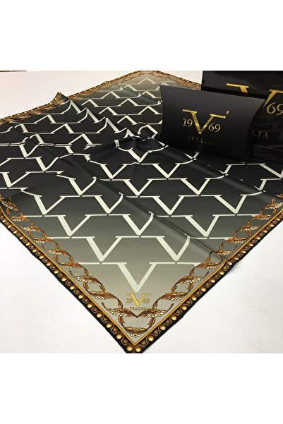19V69 ITALIA Haki Yeşil Twill Eşarp Black Seri 90x90 Cm Eşarp Askısı Ve Hediy...