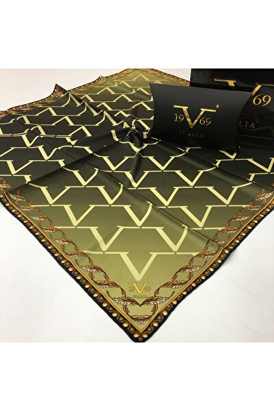 19V69 ITALIA Yeşil Twill Eşarp Black Seri 90x90 Cm Eşarp Askısı Ve Hediyelik ...