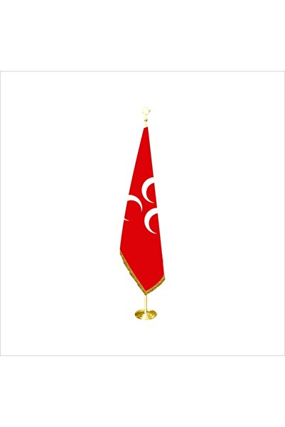 bayrakal Kırmızı Üç Hilal Makam Bayrağı Pirinç Direkli