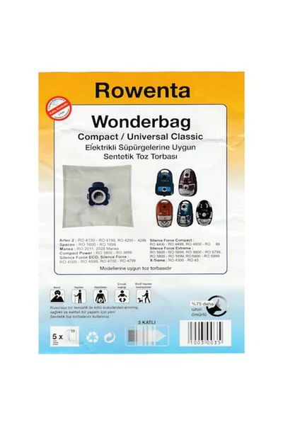 Rowenta Pack of 5 Wonderbag Vacuum Cleaner - Synthetic Cloth Dust Bag