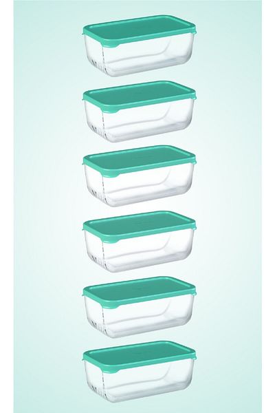 Paşabahçe Set of 6 Snowbox Storage Containers - 1200Cc - Pb6X53473-Y with Green Lid