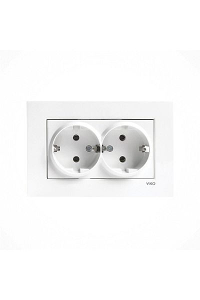 VİKO Karre White Double Grounded Socket with Frame