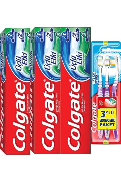 Colgate معجون أسنان ثلاثي المفعول 100 مل × 3 + فرشاة أسنان نظيفة للغاية 2+1