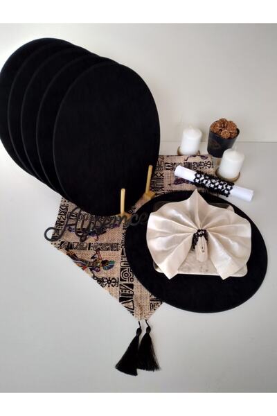 Ayşemce American Service Set (6 Black Plates, 1 Ethnic African Women Patterne...