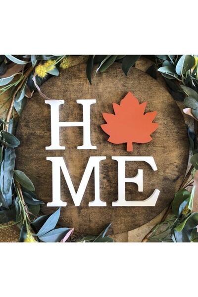 hdrlazerdizayn Yaprak Detaylı 'home' Yazılı Duvar Ve Kapı Süsü Pano