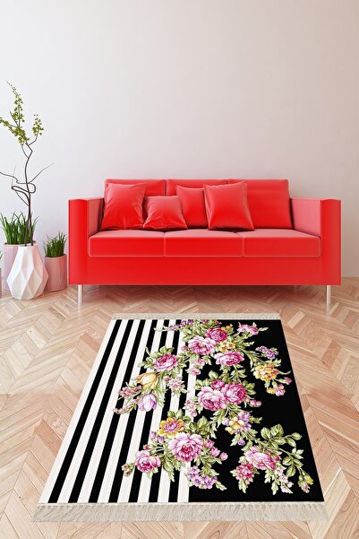 on the clouds Çiçek Desenli Renk Geçişli Dijital Baskı Yıkanabilir Kaymaz Tab...