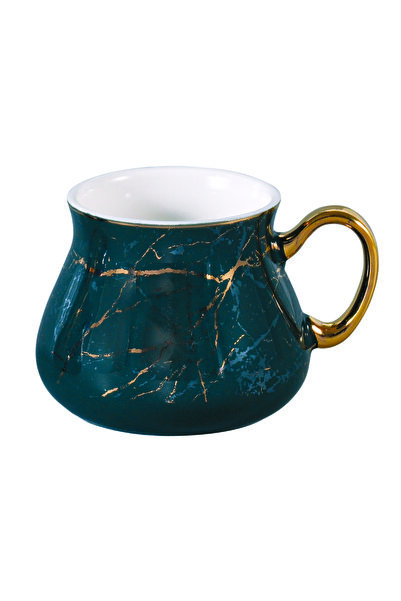 Vadi Maria Gold Mermer Desenli Porselen Kupa Tekli Yeşil