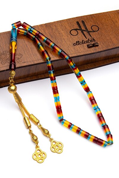 OTTOTESBİH Erkek Hediyelik Kutuda 5x9mm Kesme Model Bonibon Sürmeli Kokulu Toz Kehribar Tesbih