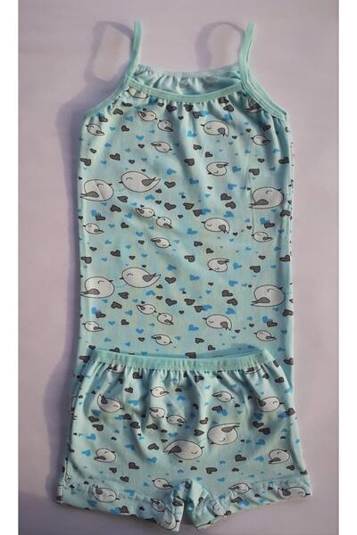 ADN Underwear 3Pcs Girls Kids Patterned Singlet Boxer Briefs Set Cotton Mint Salmon Ecru Set