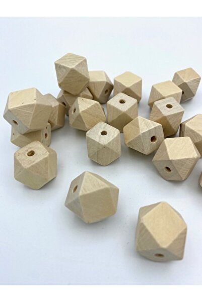 Hedef Bijuteri 20mm Geometrik Desenli Elmas Kesim Ham Ahşap Tahta Boncuk (4 A...