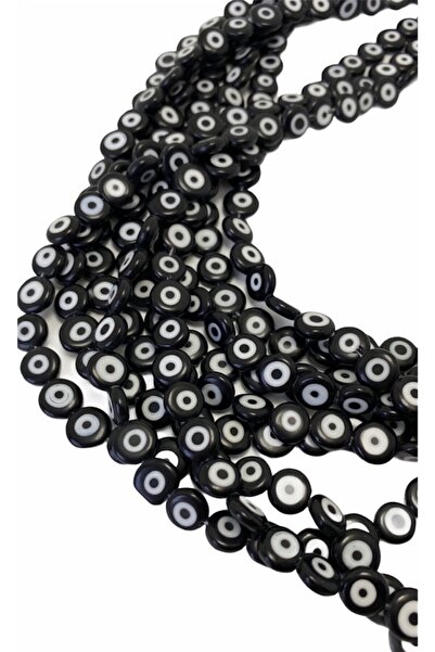 Hedef Bijuteri سلسلة خرزة عين الشر من الزجاج المسطح الأسود مقاس 8 مم، خرزة عي...