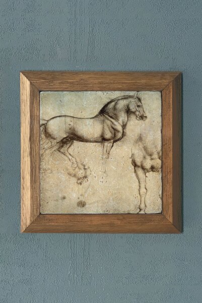Oscar Stone Decor Da Vinci Atı Masif Çerçeveli Taş Tablo-wall Decor- 28x28 Cm