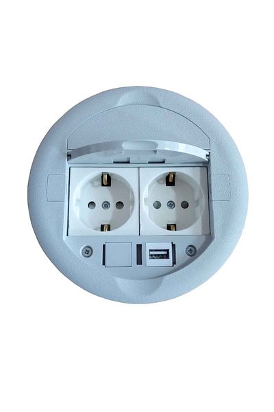 NE-AD صندوق مقبس الطاولة باللون الرمادي - 2 قطعة. مقبس + 1 قطعة. تتضمن تبديل USB أنثى